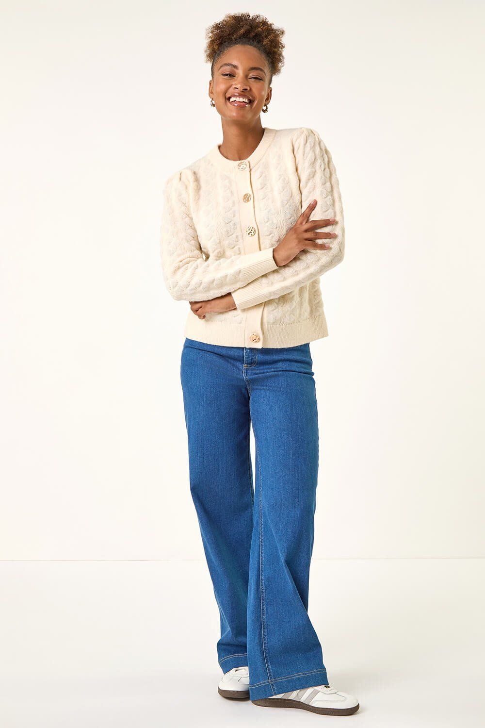 Roman Textured Buttoned Knit Cardigan