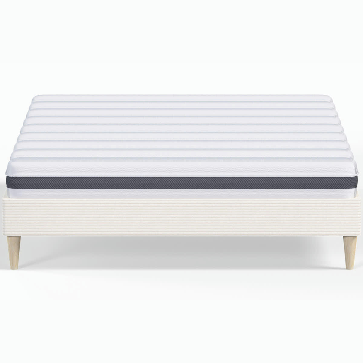 HYGIOSPRING & DINA - Pack lit 160x200 en velours côtelé beige + Matelas ressorts, Mousse HR