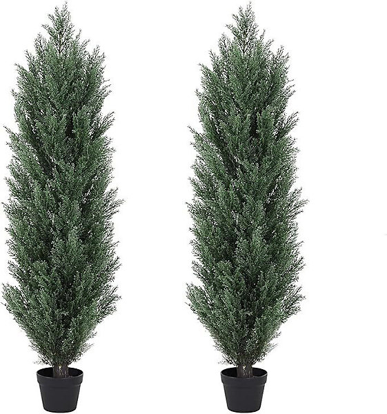 Lot de 2 Arbres Topiaires Artificiels Exterieur 120 cm - Faux Cedre Pin et Arbustes pour Porche Avant