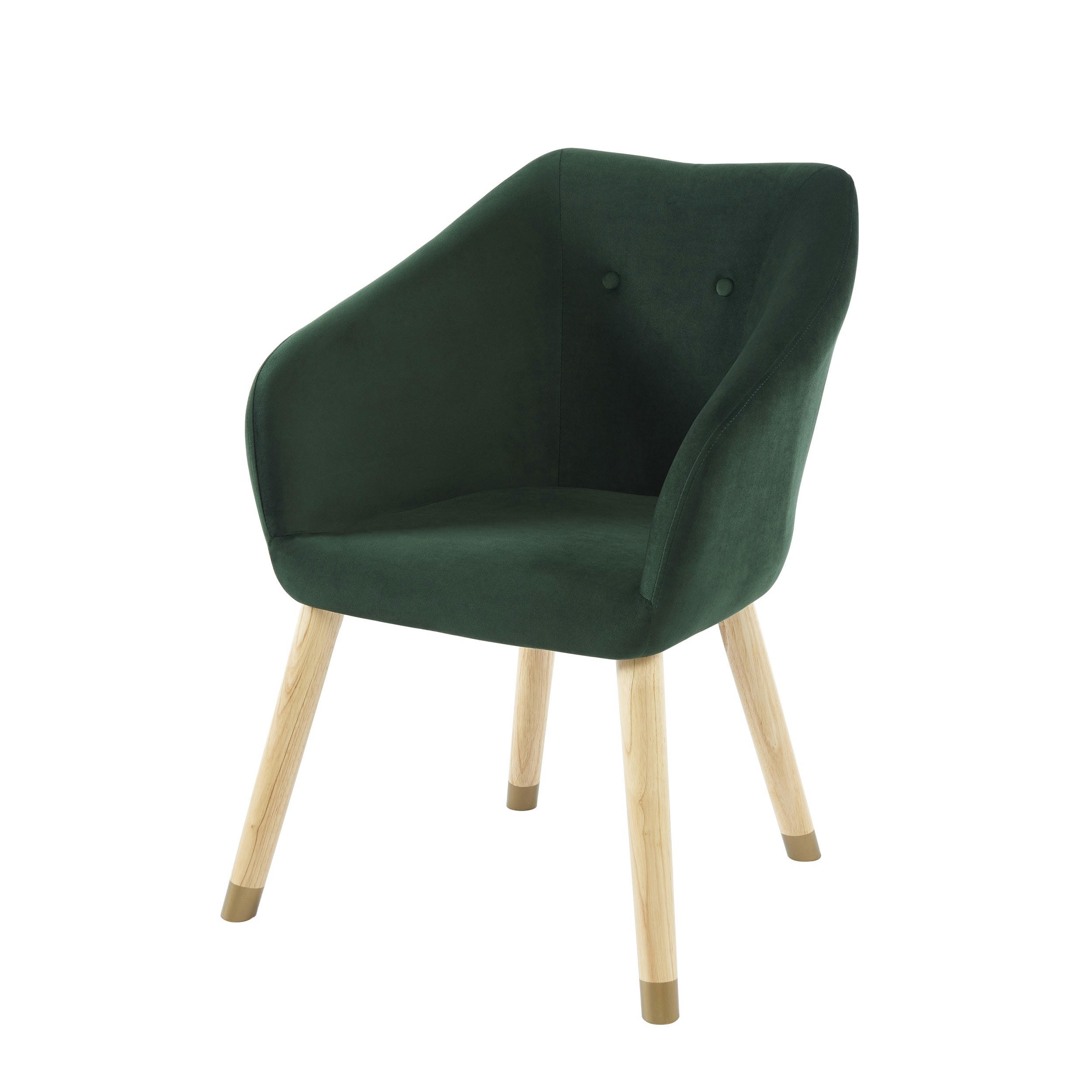 HILDA - Fauteuil   en velours vert avec piètement bois et doré