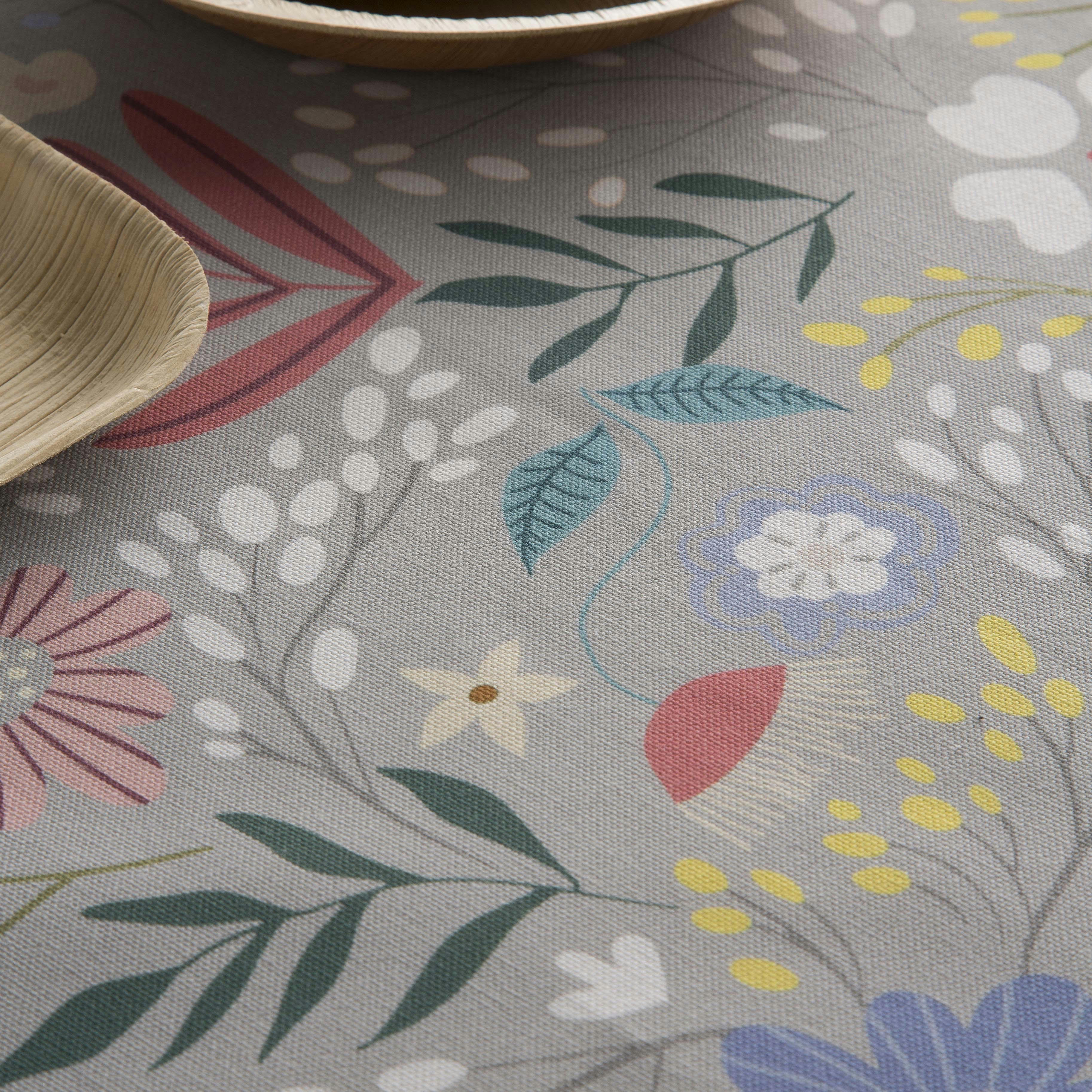 SHENZI GRIS - Nappe en coton biologique antitâche imprimée gris 140x240 cm