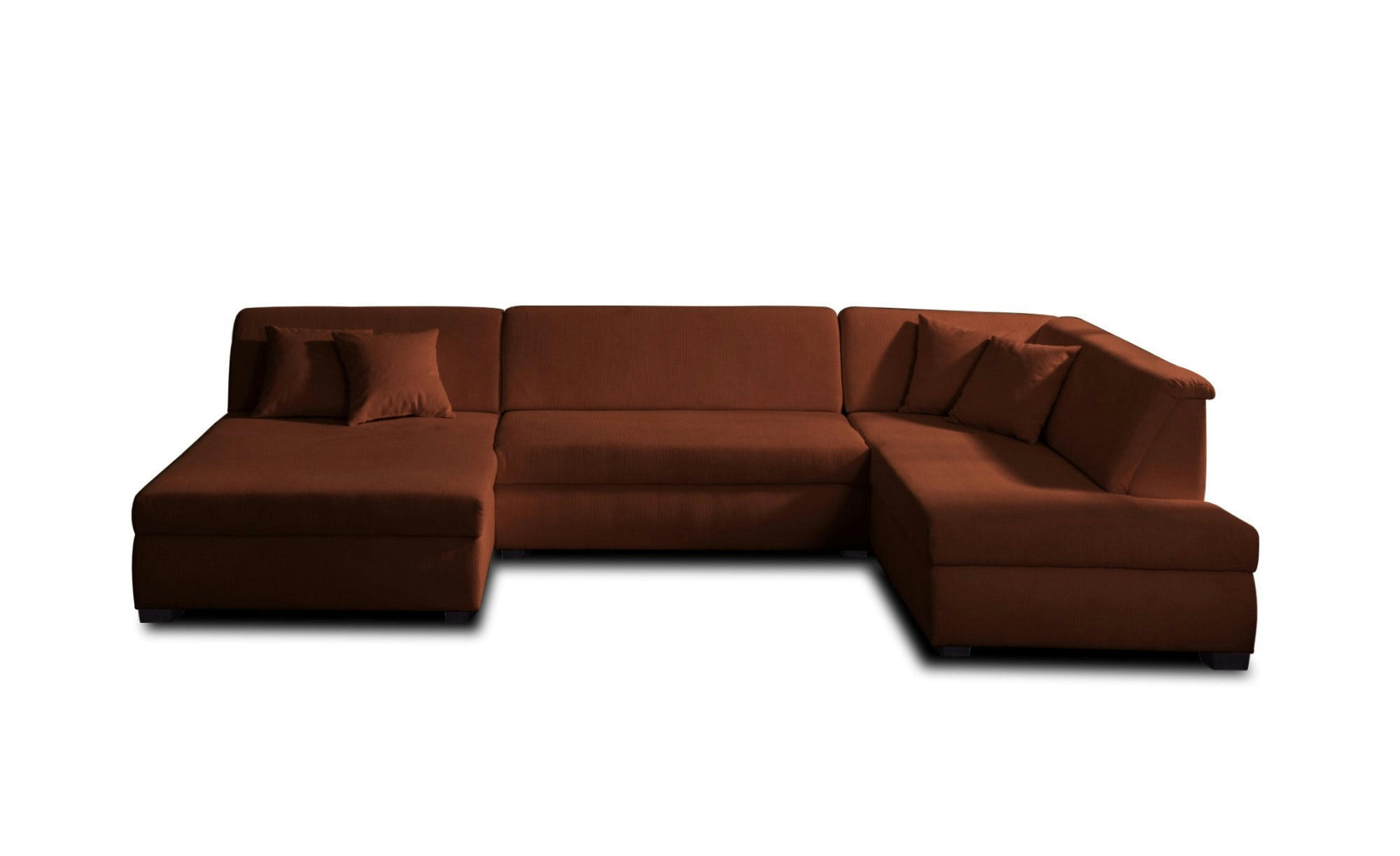 MALCOM - Canapé panoramique 7 places angle droit en velours côtelé rouille