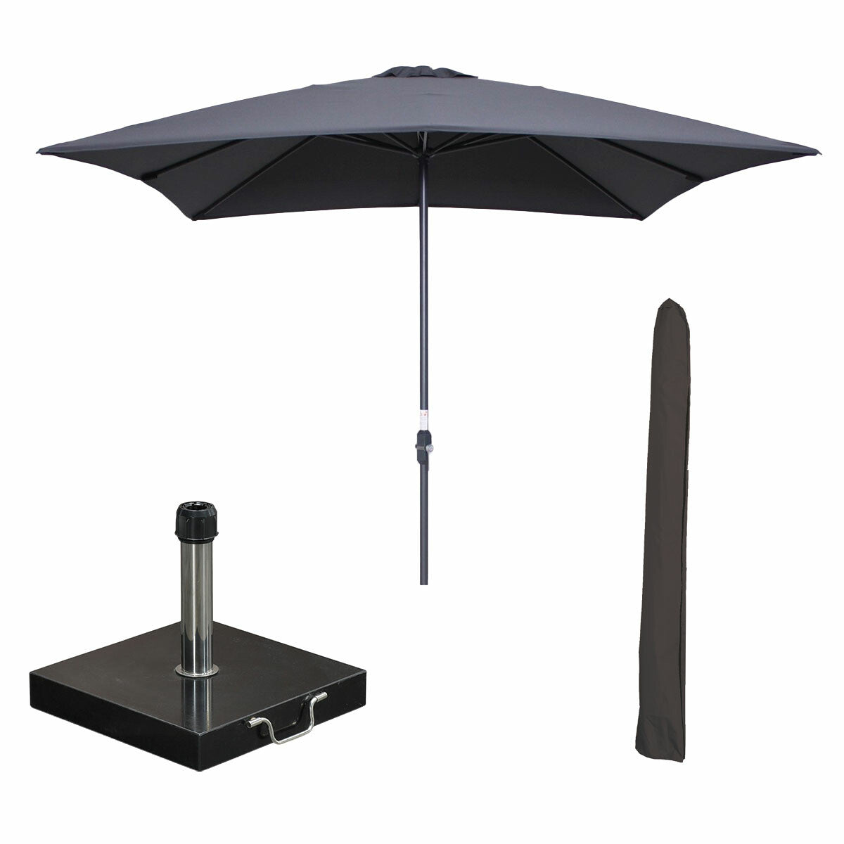 Garden Impressions stokparasol Lotus d. grijs 250x250 cm met 40kg Cosmo voet en hoes