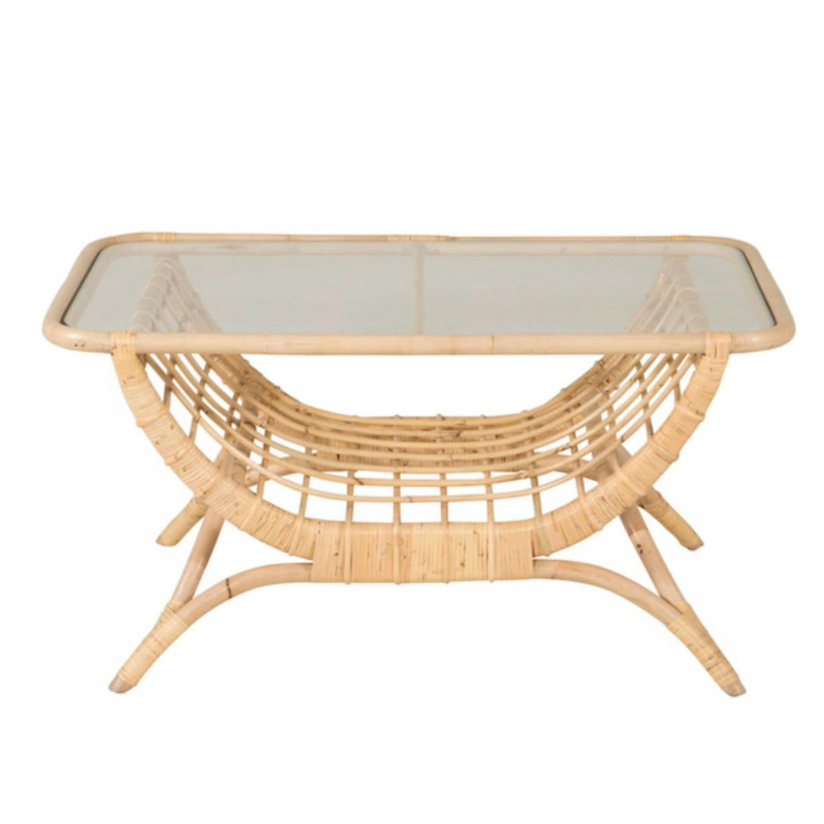 PAITA - Table basse extérieur 60x95cm en bois plateau verre