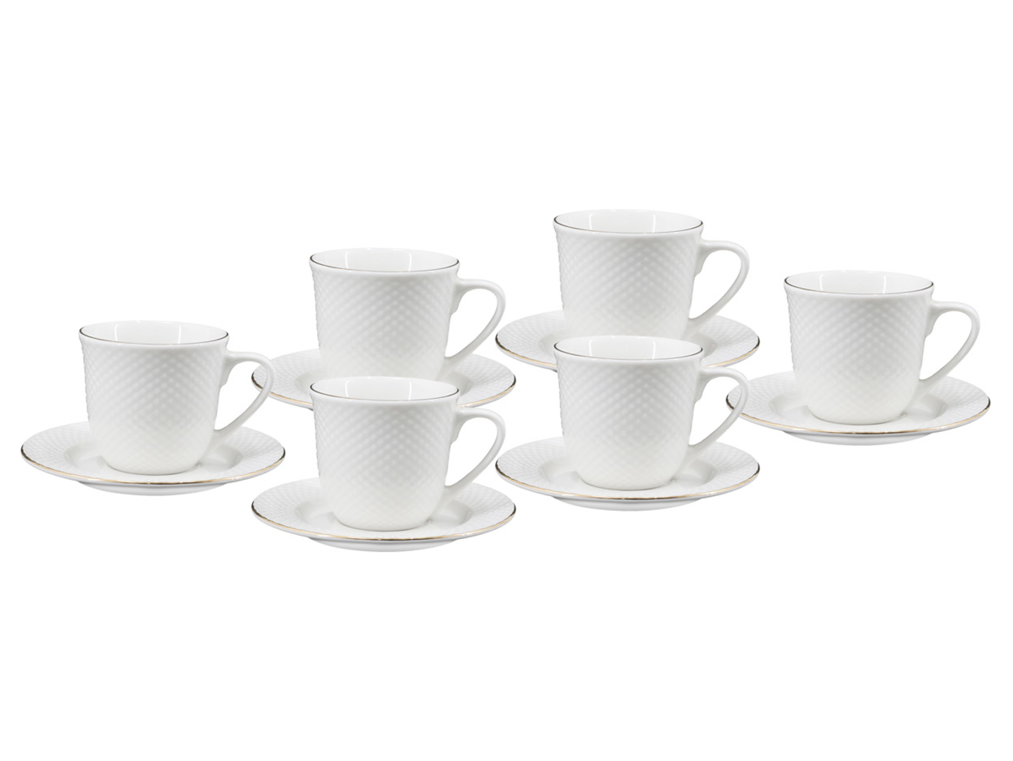 Komplet kawowy porcelanowy Gold Rim 12 el. biały ze złotym rantem