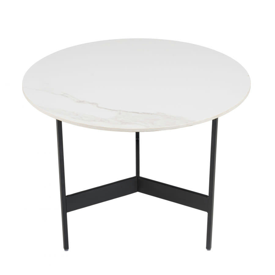 DALY - Table basse ronde 50x50cm plateau effet marbre piètement métal