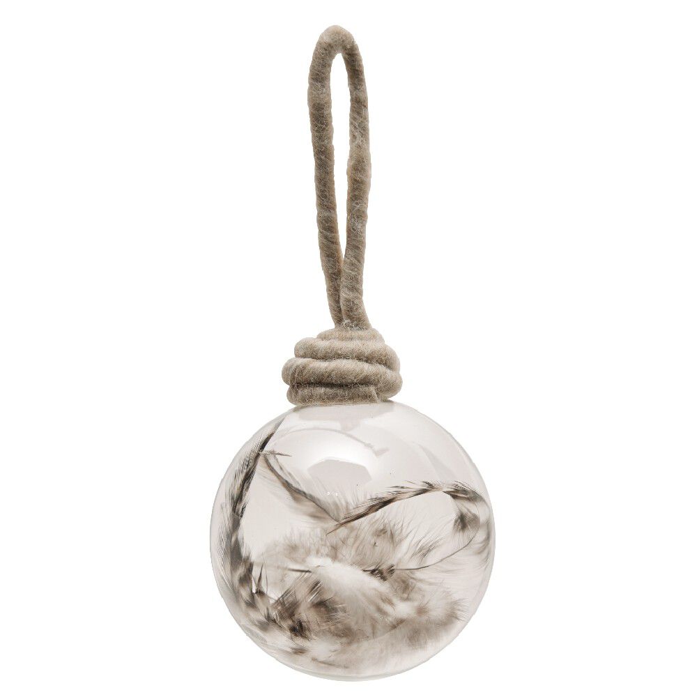 Boule de No&euml;l transparente avec plume à l&rsquo;intérieur