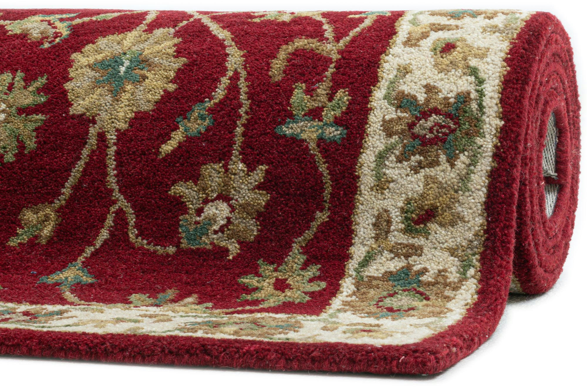 ROYAL ZIEGLER - Tapis floral classique en 100% laine crème rouge 90x160 cm