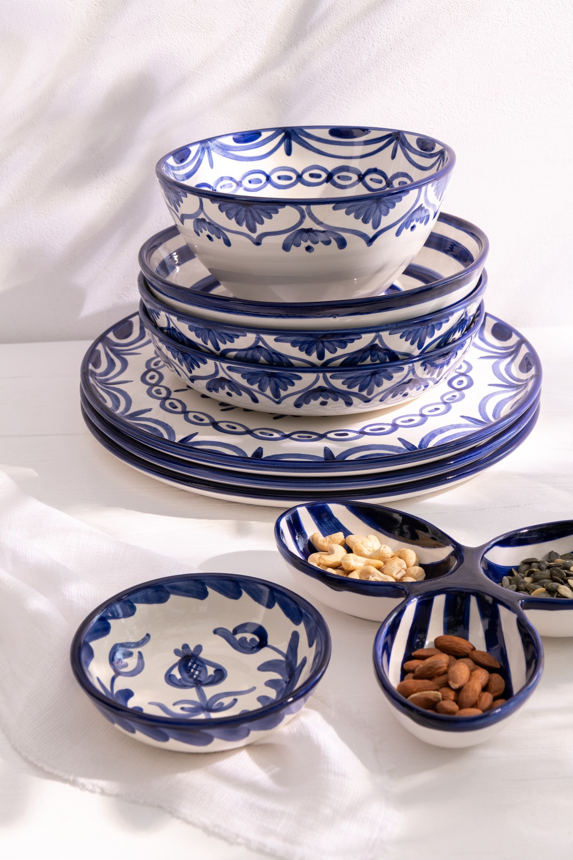 J-Line serveerschaal Granada Clover - keramiek - wit blauw