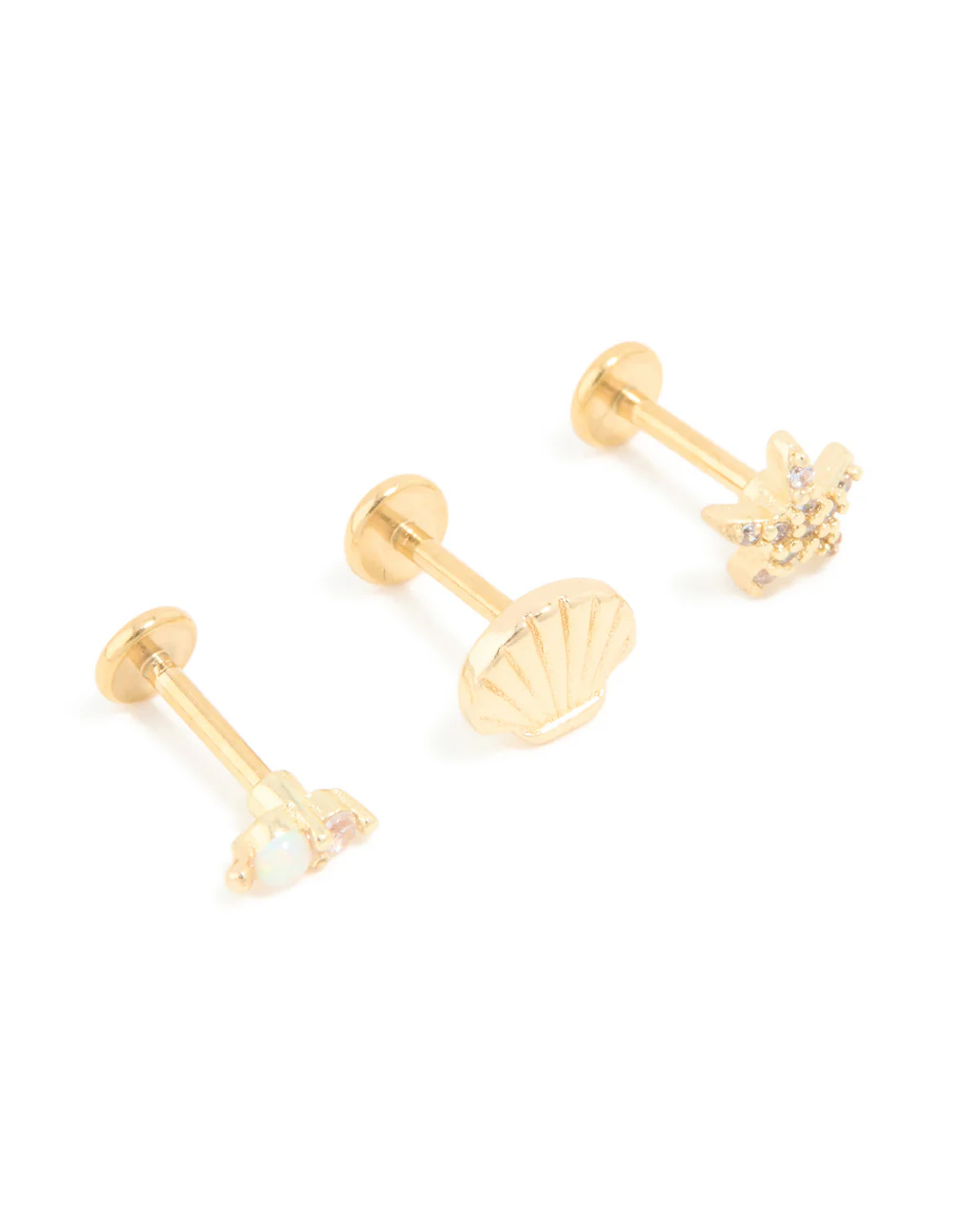 Gold Plated Surgical Steel Diamante Sea-Inspired Flat Back Studs 3-Pack