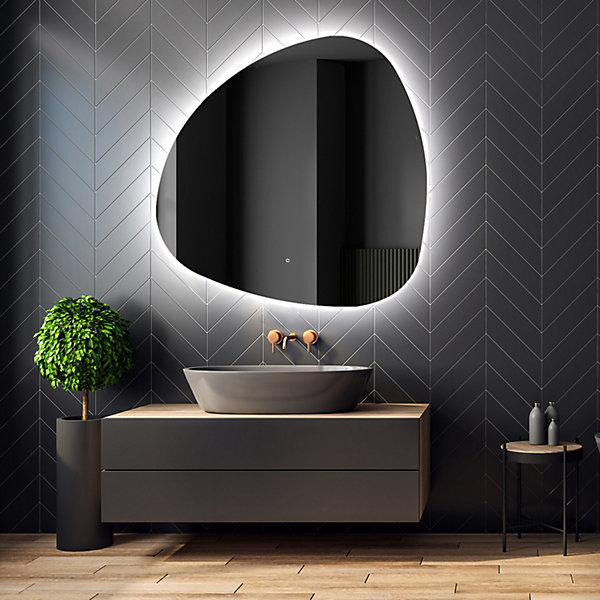 Miroir de Salle de Bain asymétrique (94x94cm) LED Lumineux Miroir avec éclairage (JAJ221) Capteur d'Activation
