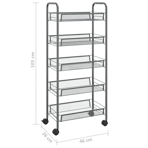 NNEVL 5-Tier Kitchen Trolley Grey 46x26x105 cm Iron
