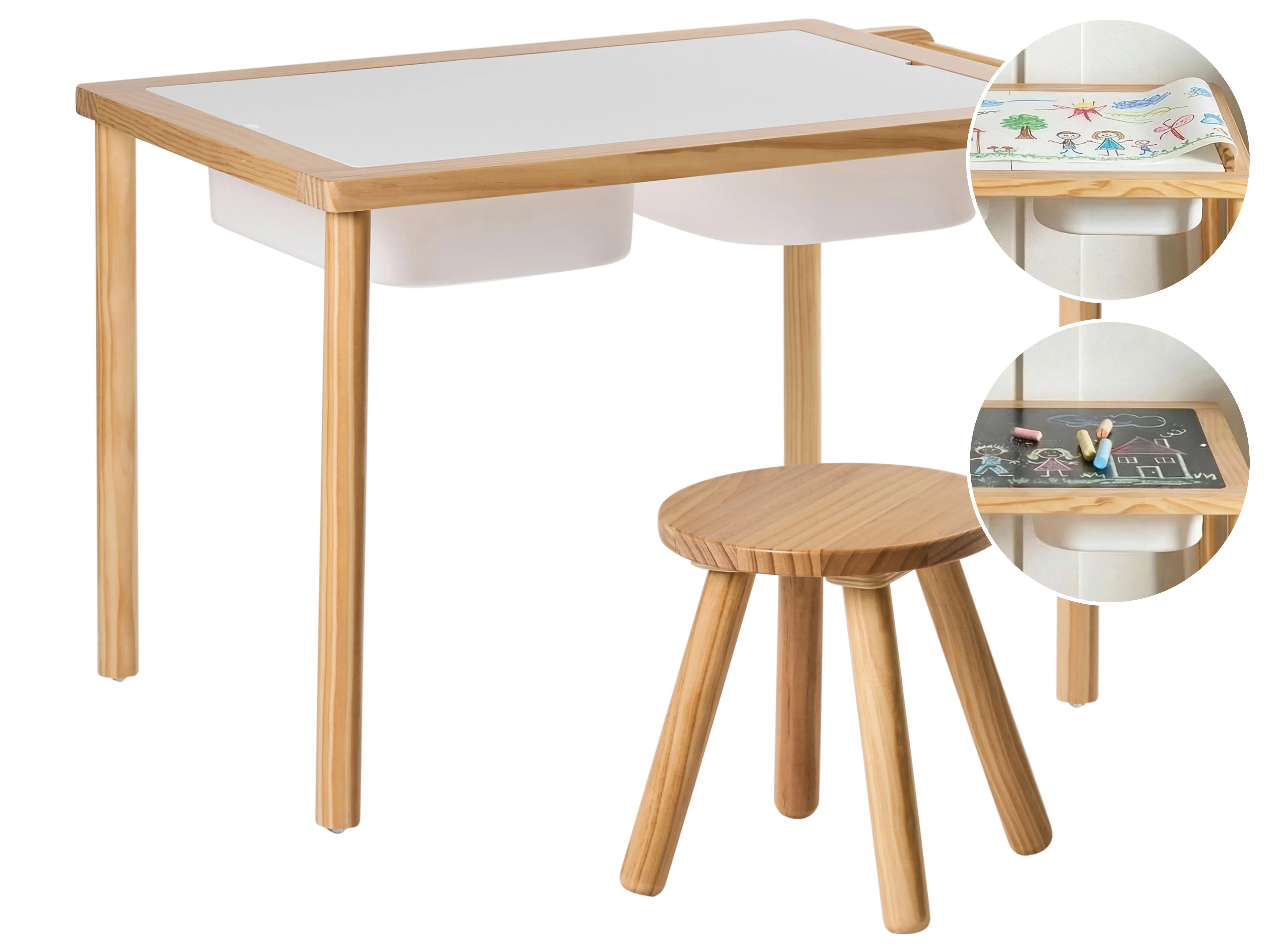 Kids Table and Chair Set KEMPSEY Light Brown Montessori with Storage