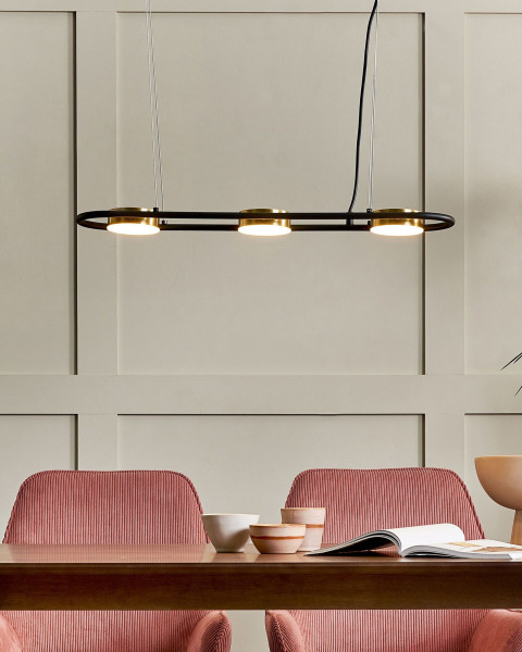 Lampa wisząca LED 3-punktowa metal czarno-mosiężna