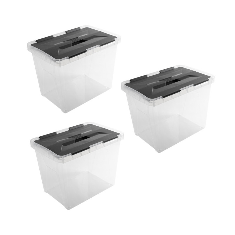 Box de rangement Onyx transparent et anthracite 15 L 3 pièces SUNWARE