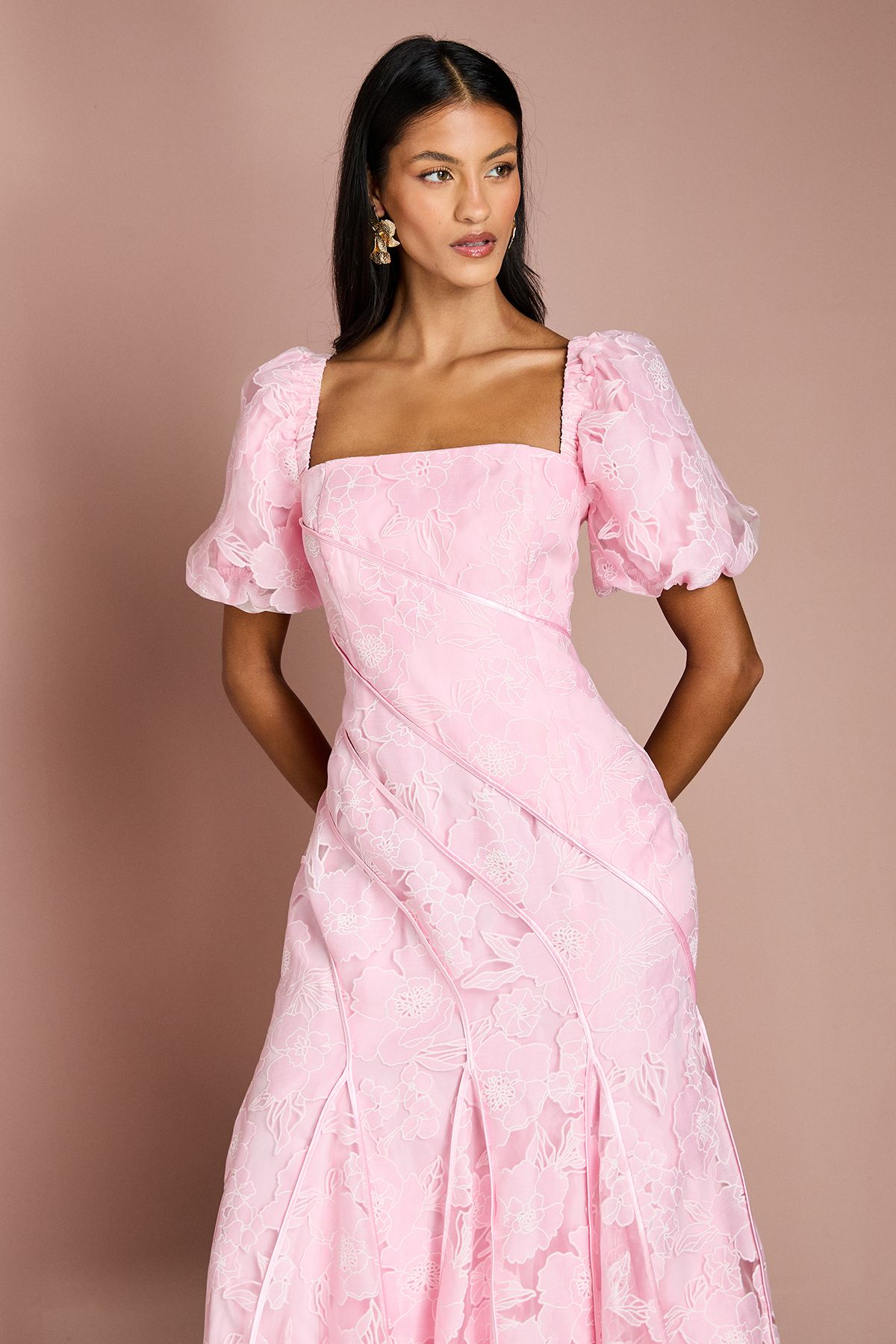 Coast Petite Panelled Jacquard Midi Dress