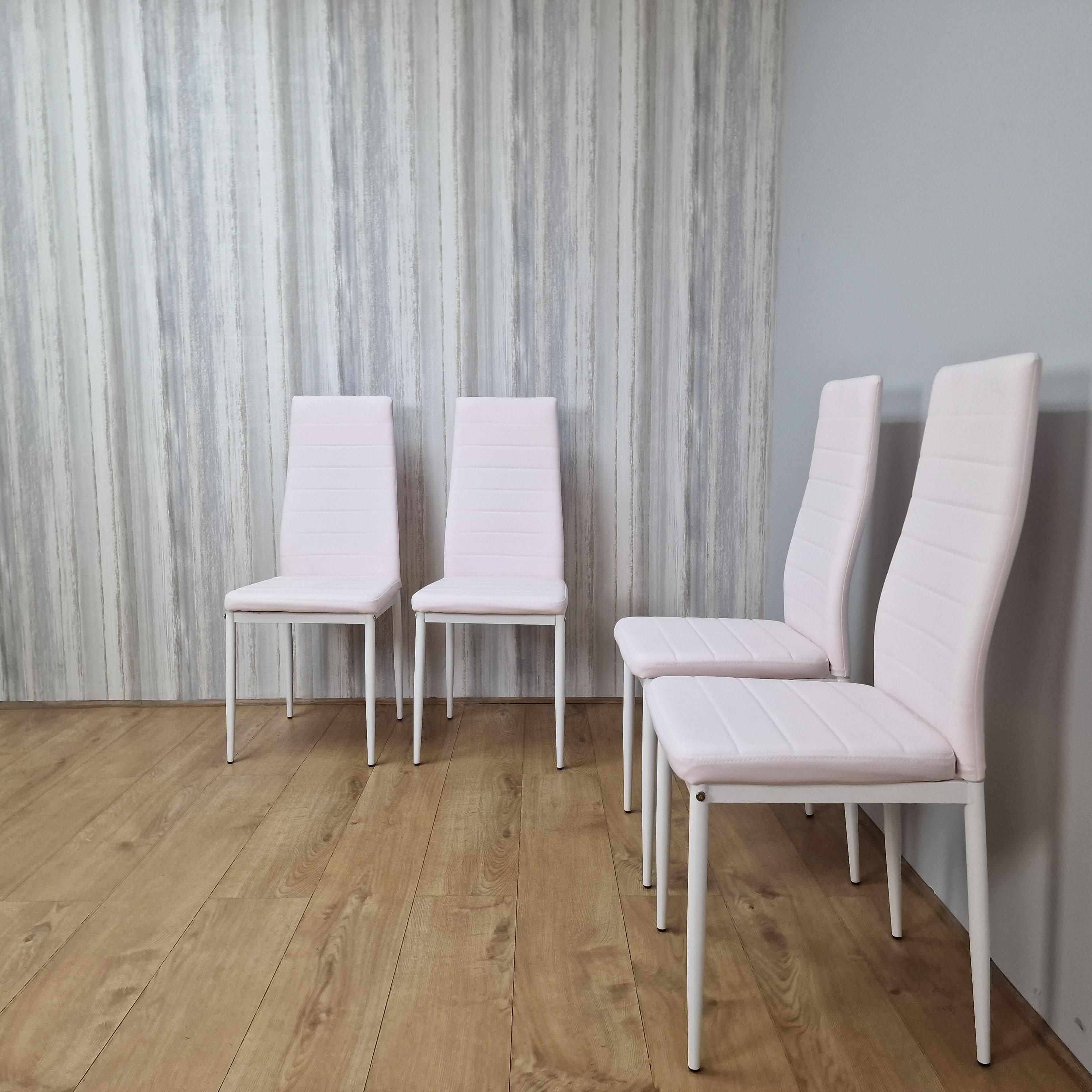KOSY KOALA Four White Faux Leather Padded Chairs With Tint Of Pink