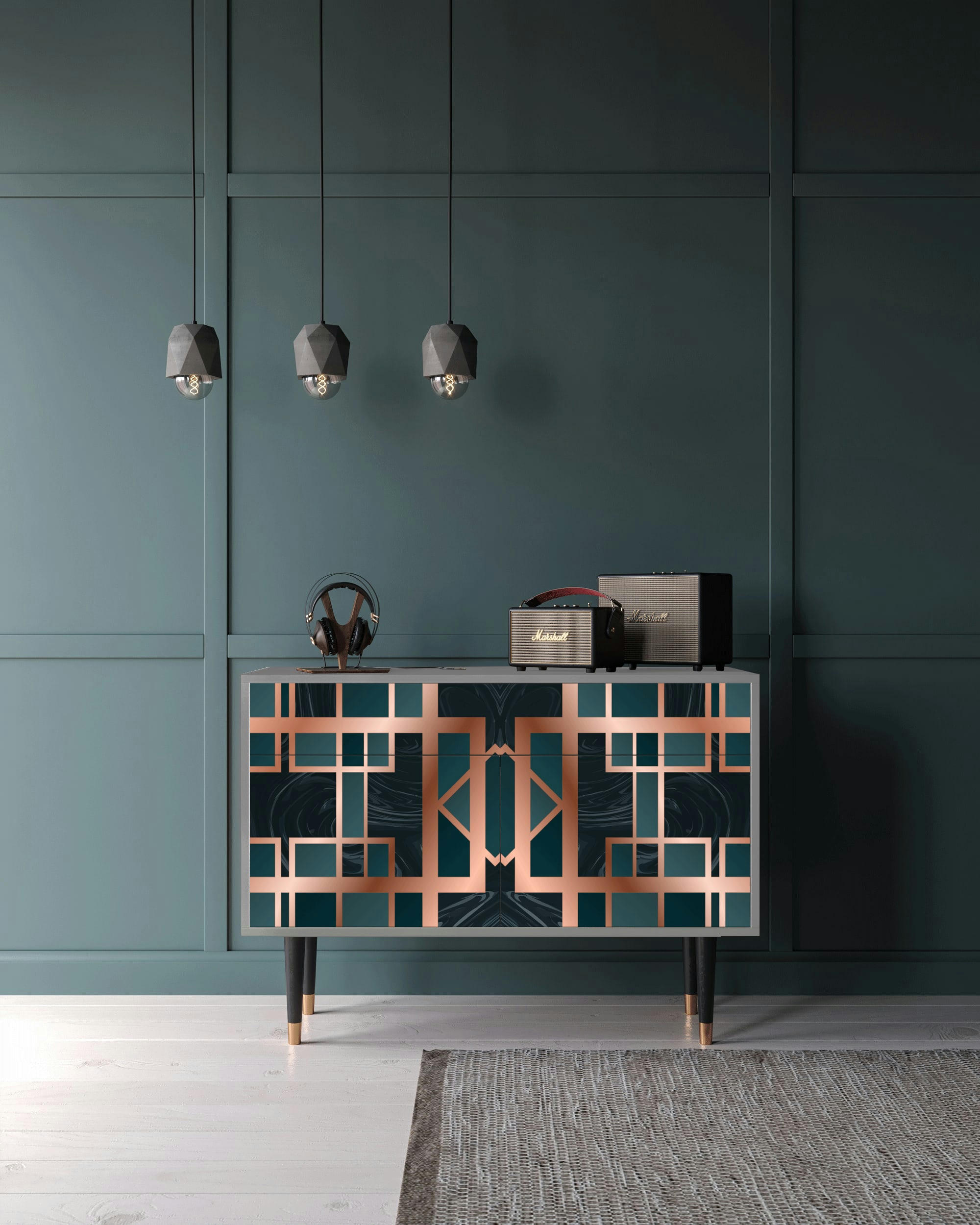 EMERALD METRO - Buffet  bleu-vert 2 tiroirs et 2 portes L 115 cm