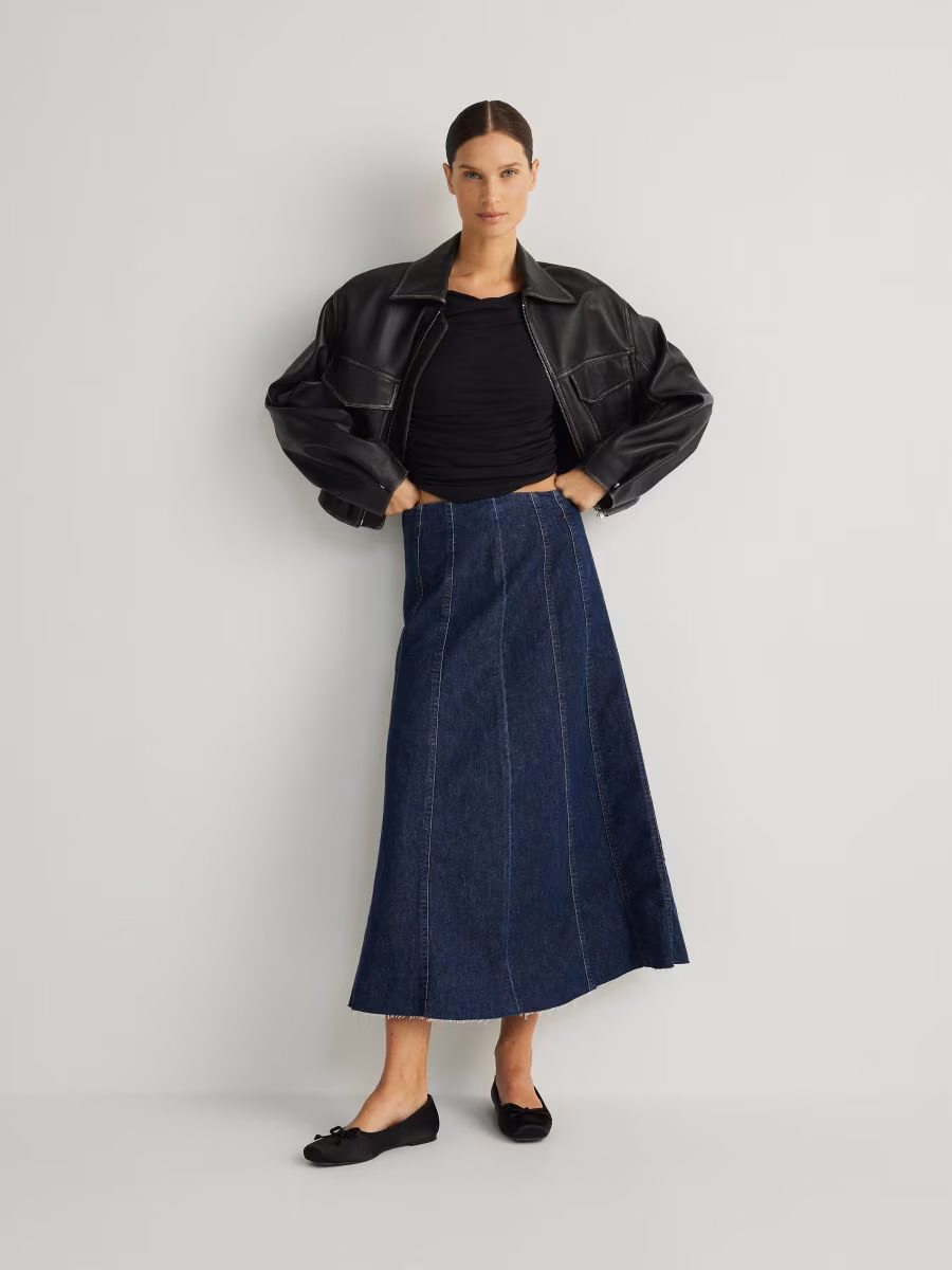 Denim Maxi Skirt With Stitching