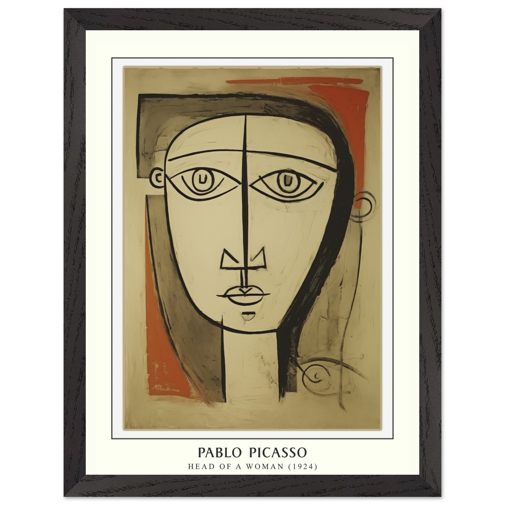Artfulprints Poster met Lijst Pablo Picasso - Head of a woman  - 30x40 cm - Bruin
