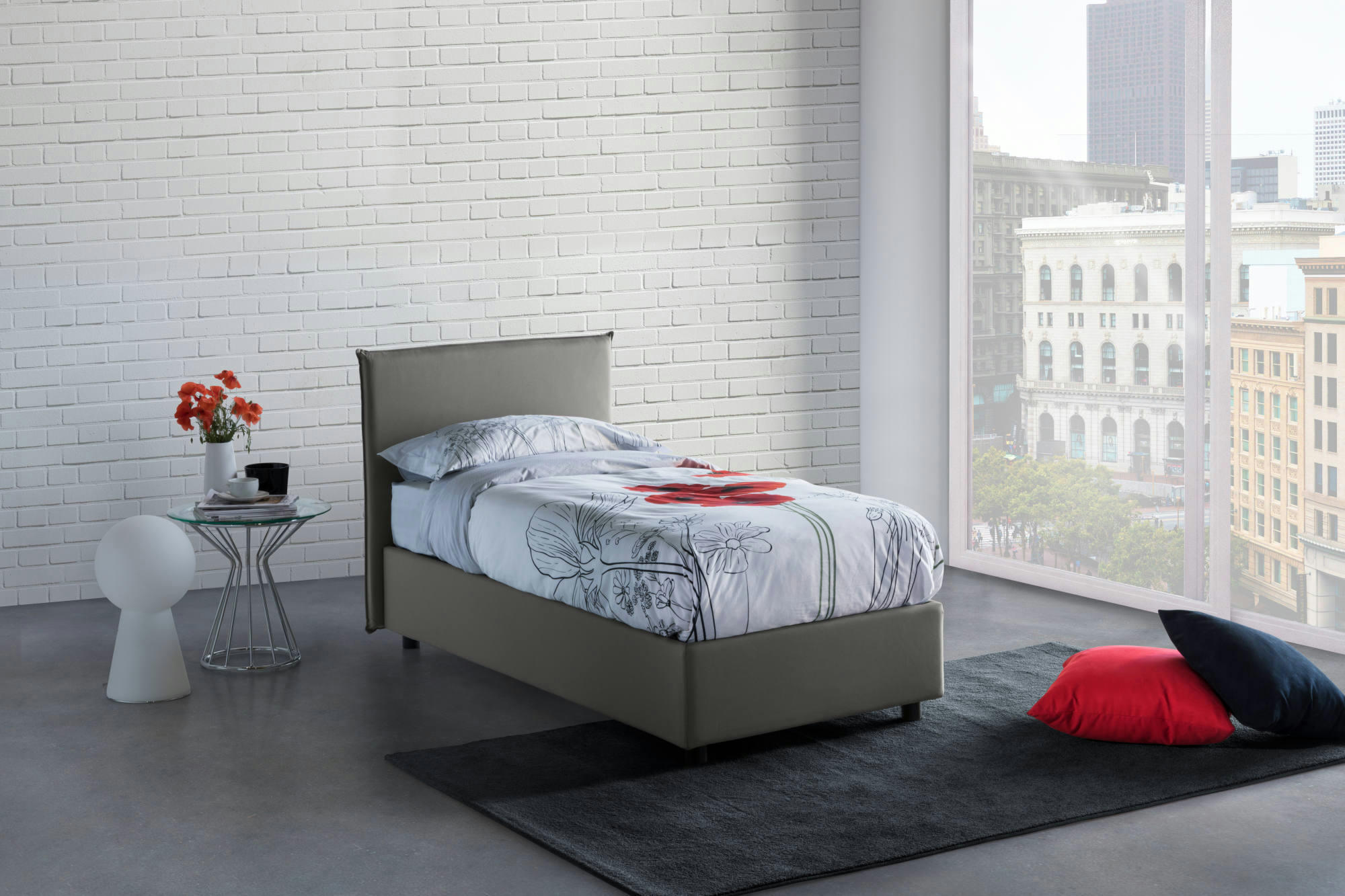 AZUE - Lit coffre 140x190 cm en tissu gris