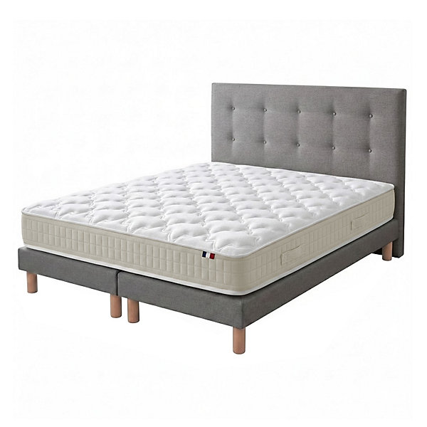 Ensemble matelas 160 x 200 - 100% latex 3 zones PURE avec sommier   Tête de lit gris