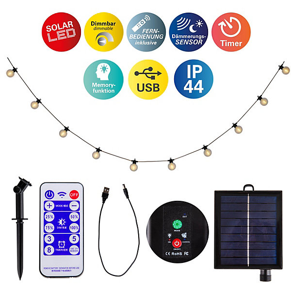 Guirlande lumineuse solaire WW 10 'CADENA' 1000 cm de long, nombreuses fonctions