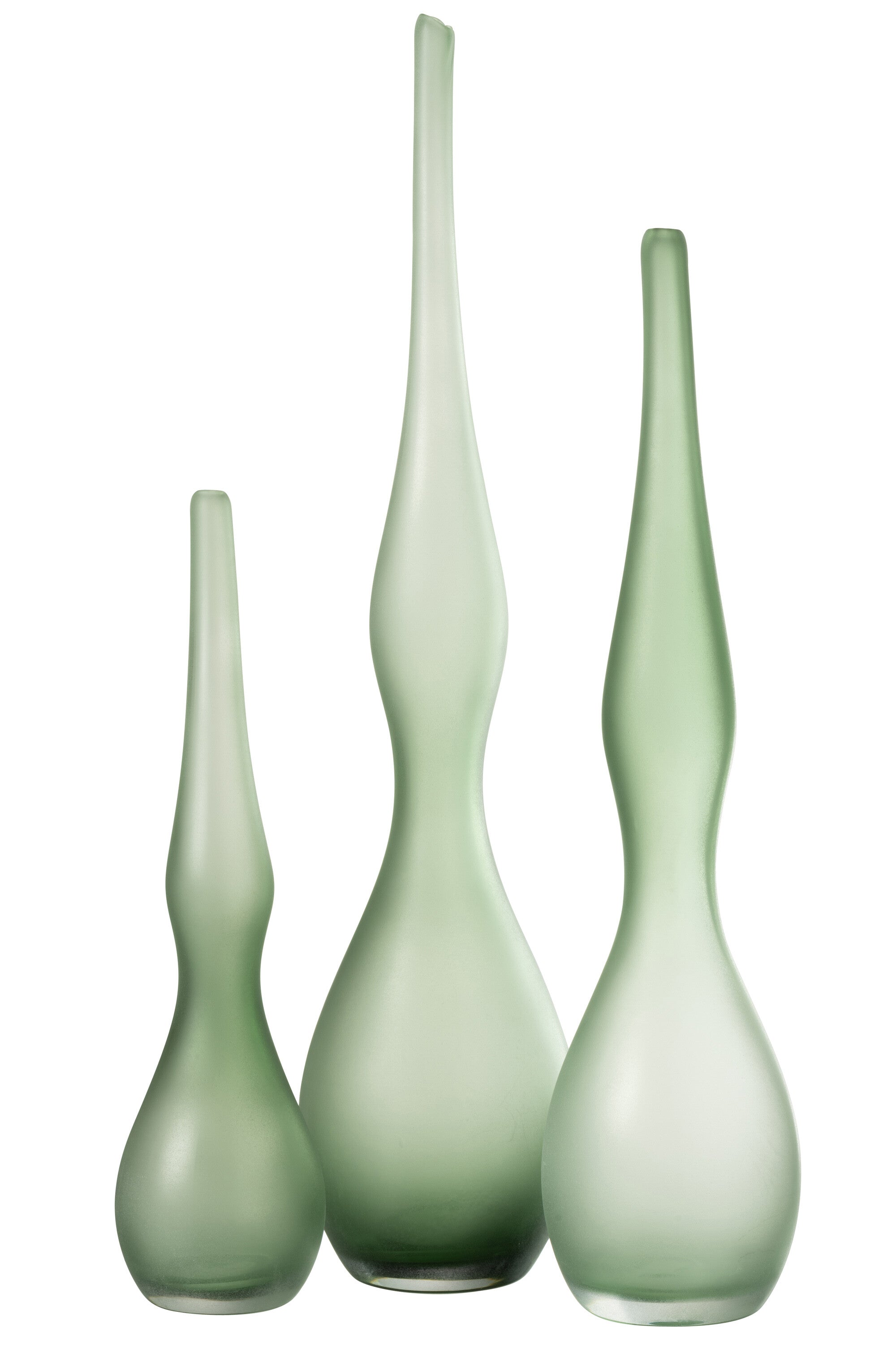 J-Line vaas Adria Gebogen Fluit - glas - muntgroen - 3 stuks - 64 cm hoog