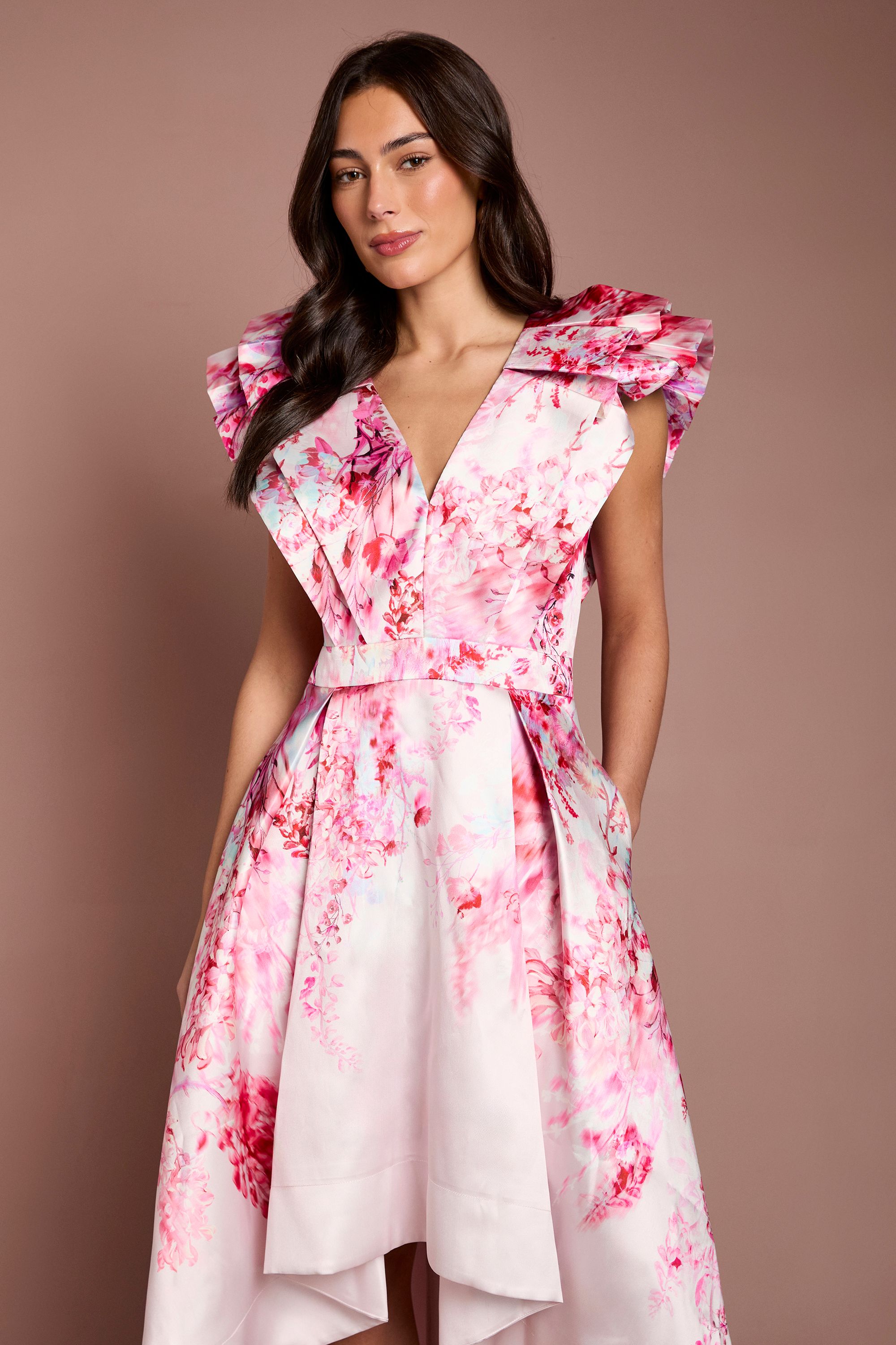 Coast Printed Frill Sleeve V Neck Midi Dress