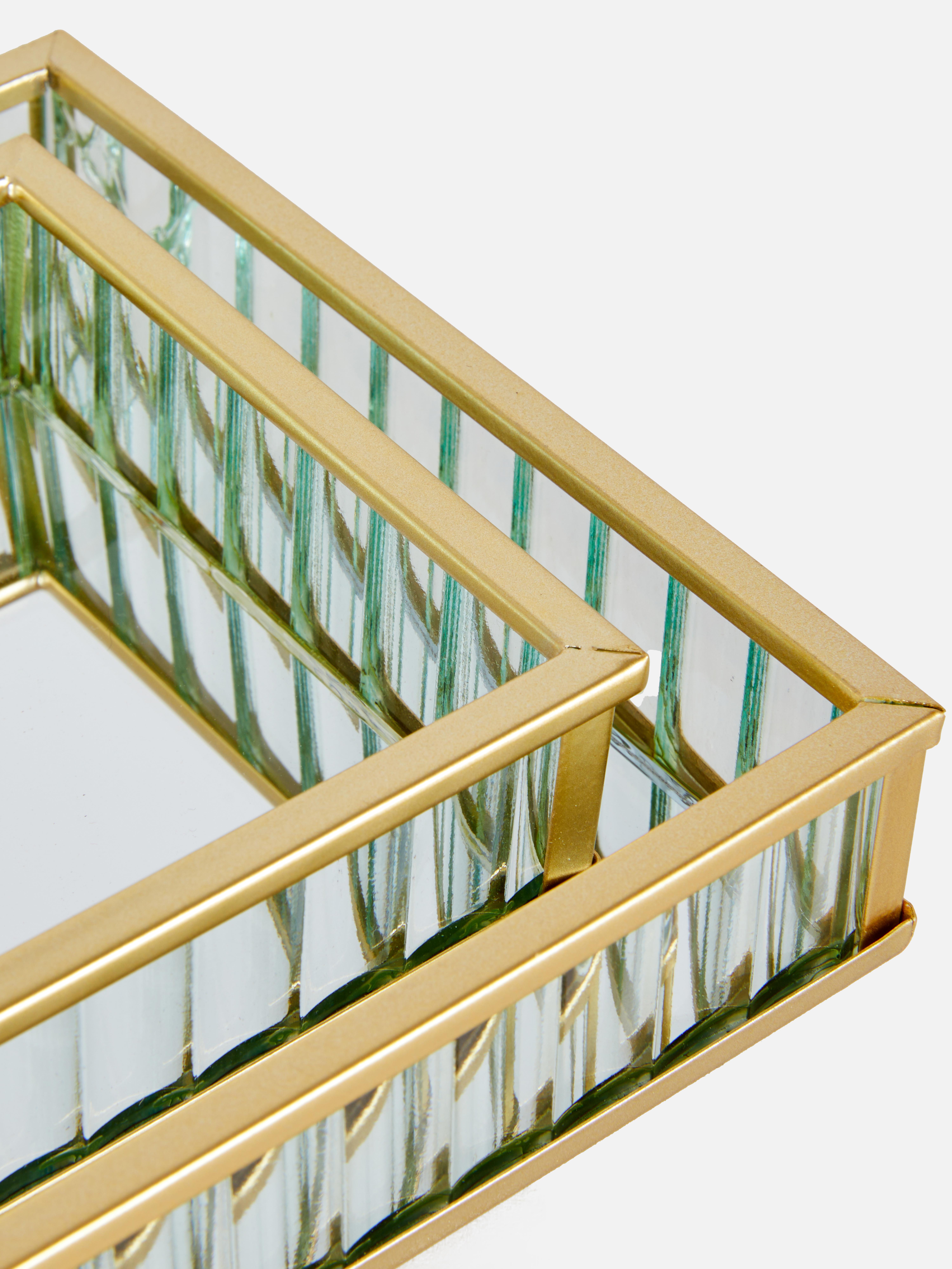 2pk Fluted Glass Jewelry Tray