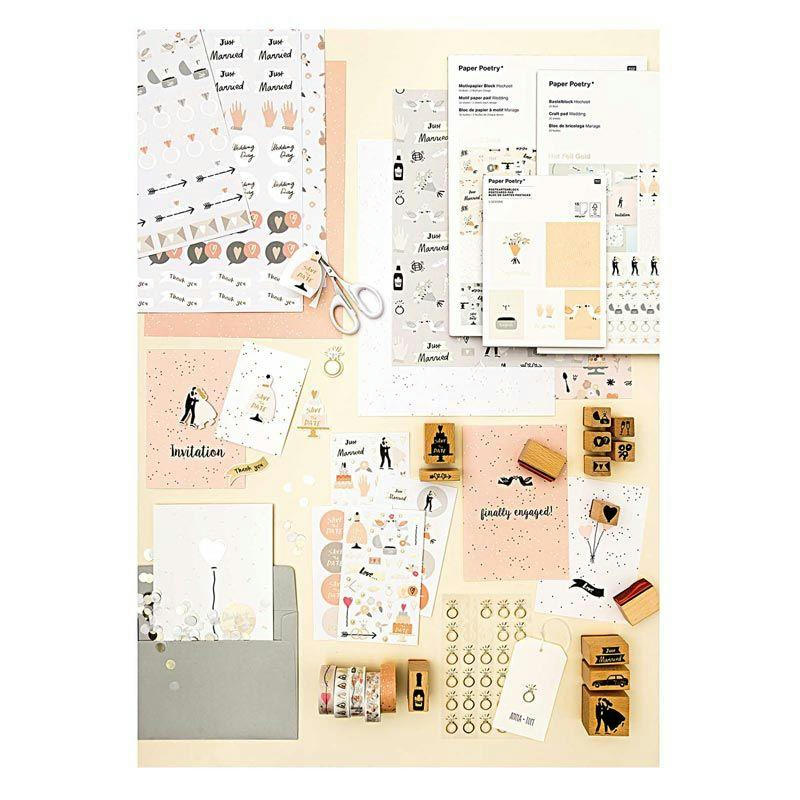 MARIAGE - Lot de 6 tampons en bois avec encreur mariage