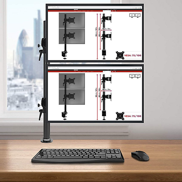DM35V2X2 Support 2 écrans PC à pince pour bureau Bras de moniteur Rotatif Inclinable Pivotant Compatible VESA 75 100 Duronic