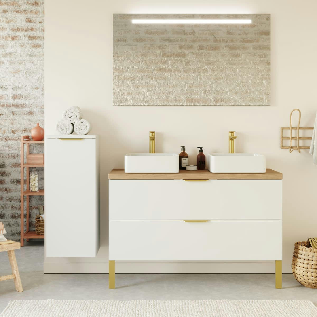 VENICE - Meuble salle de bain 2 vasques posées 120cm 2 tiroirs Blanc