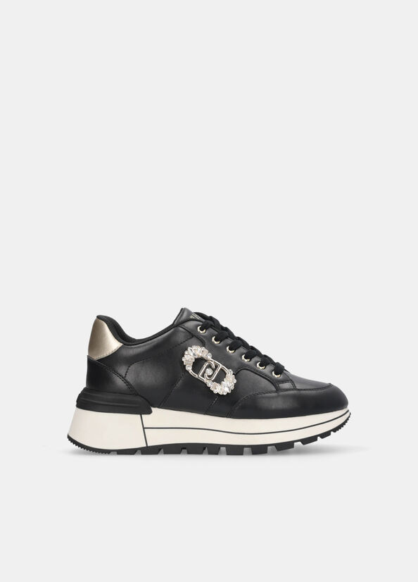 Sneakers in pelle con logo gioiello