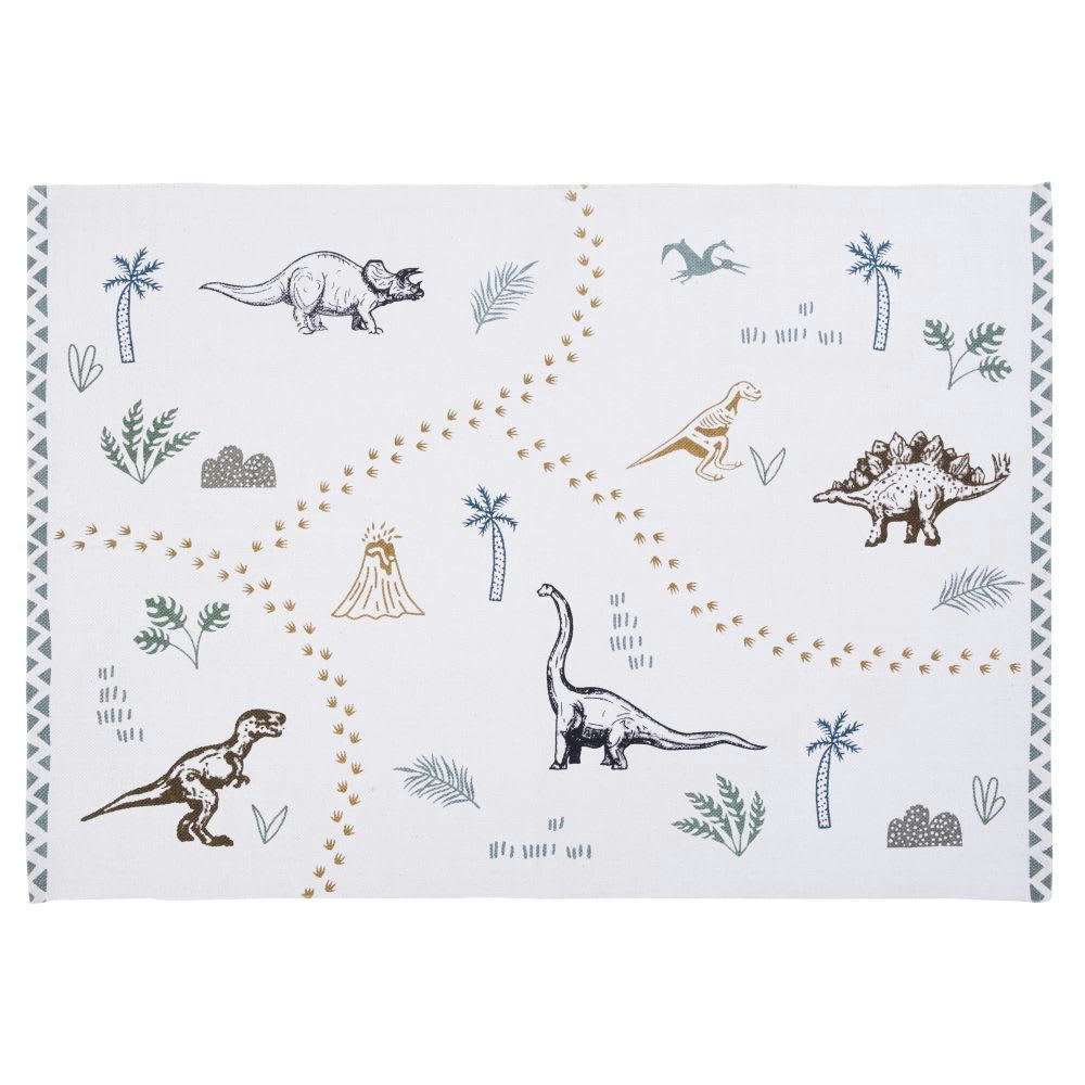 DINO - Tapis enfant en coton blanc imprimé 120x180