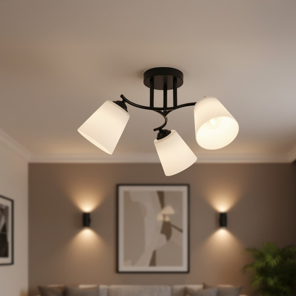 Lampa sufitowa 3xE27 Pafos czarno-biała 50 cm