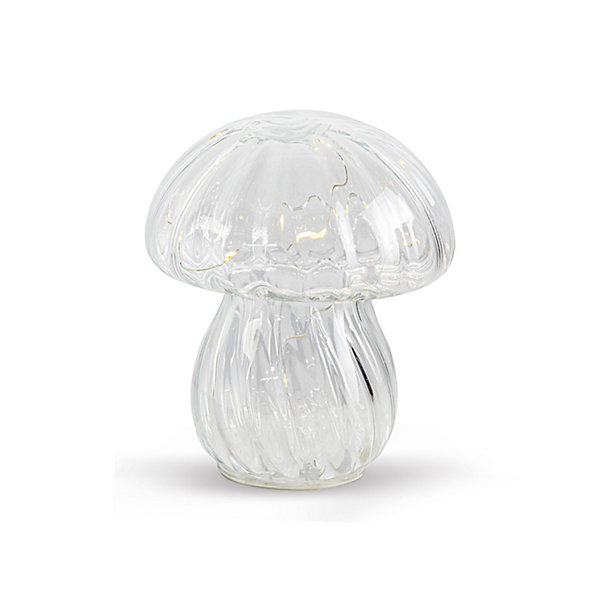Lampe décorative champi verre strié transparent LED à piles