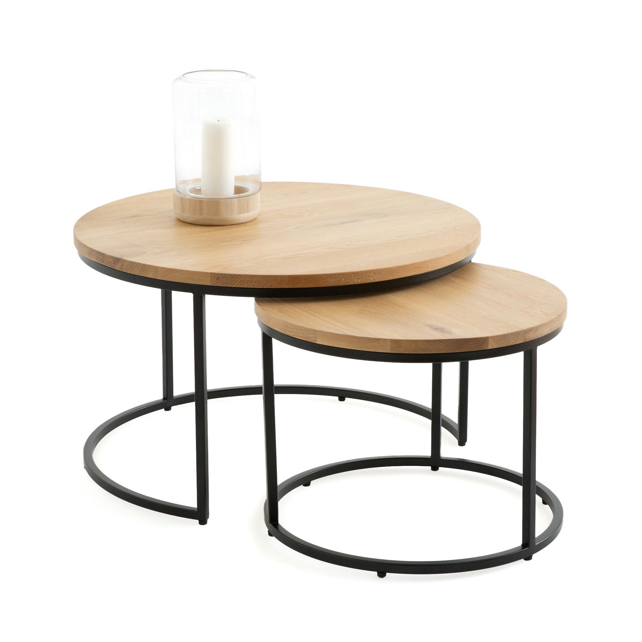 Lot de 2 tables basses gigognes en chêne, Vova