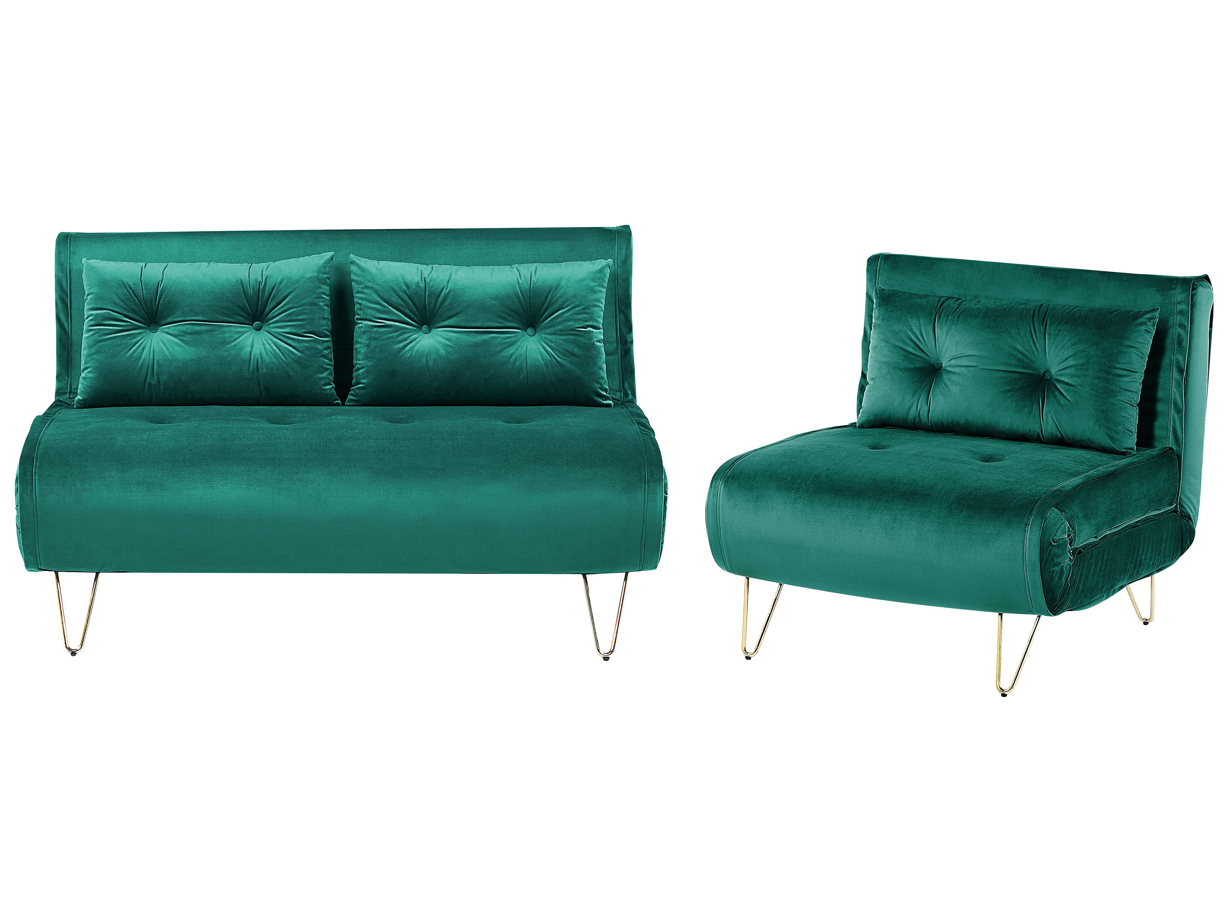 Living Room Set 3 Seater VESTFOLD Velvet Dark Green