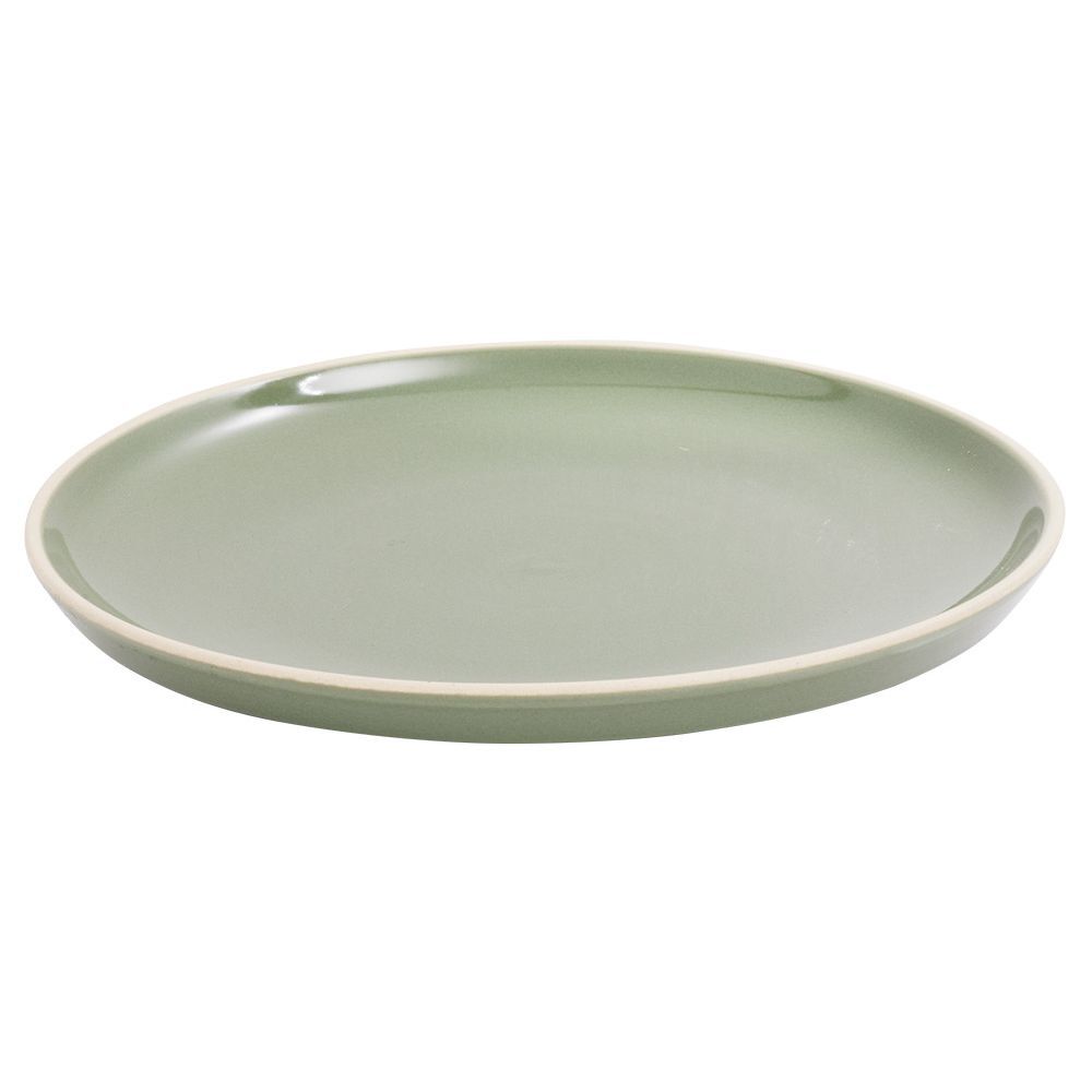 Assiette à dessert faïence vert bord liseré crème Ø20cm