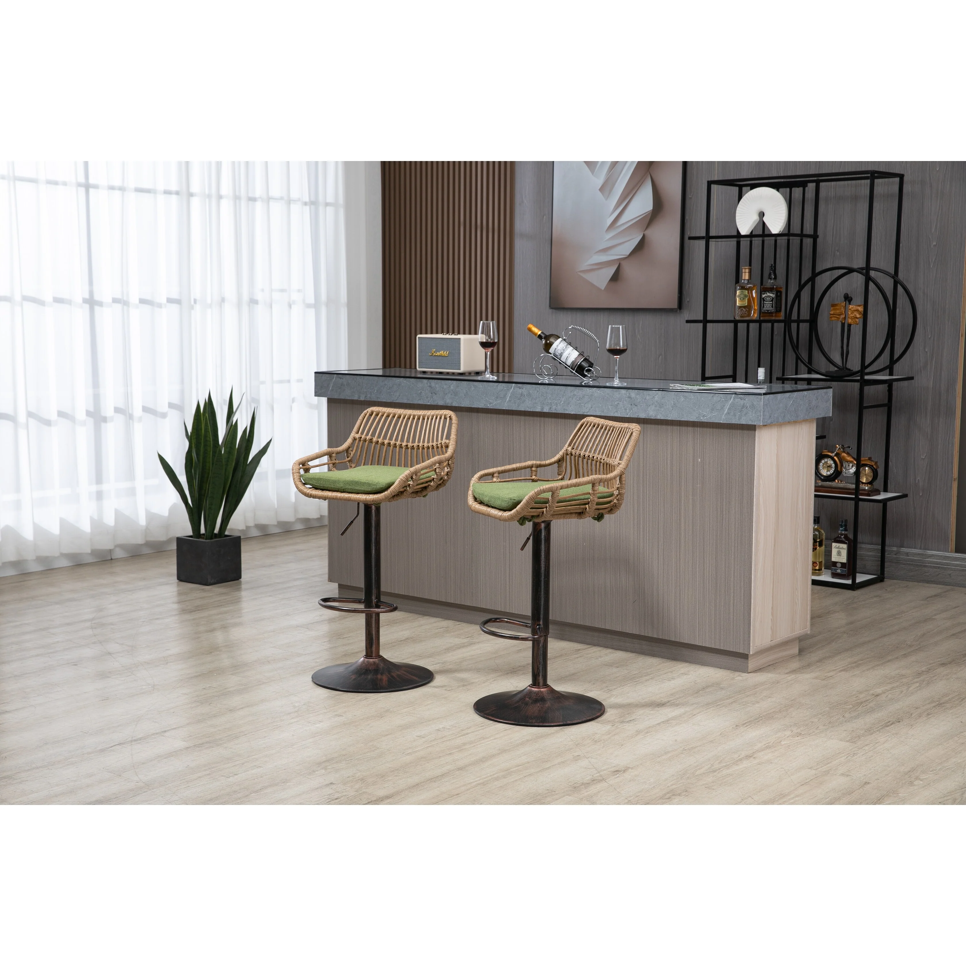 COOLMORE Swivel Bar Stools Set of 2 Adjustable Counter Height Chairs with Footrest for Kitchen, Dining Room 2PC/SET