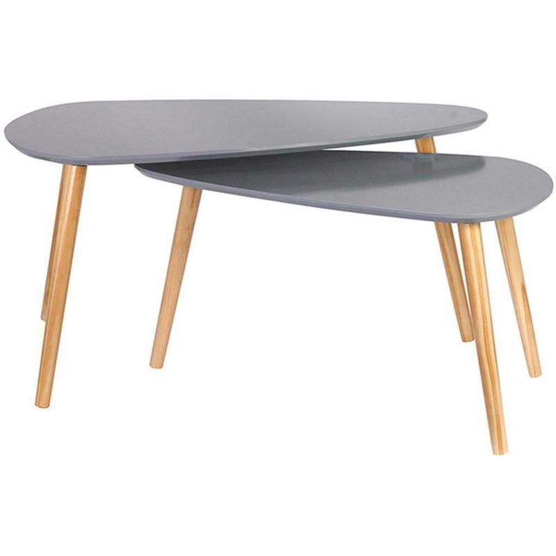 - Tables gigognes en bois galet (lot de 2) gris