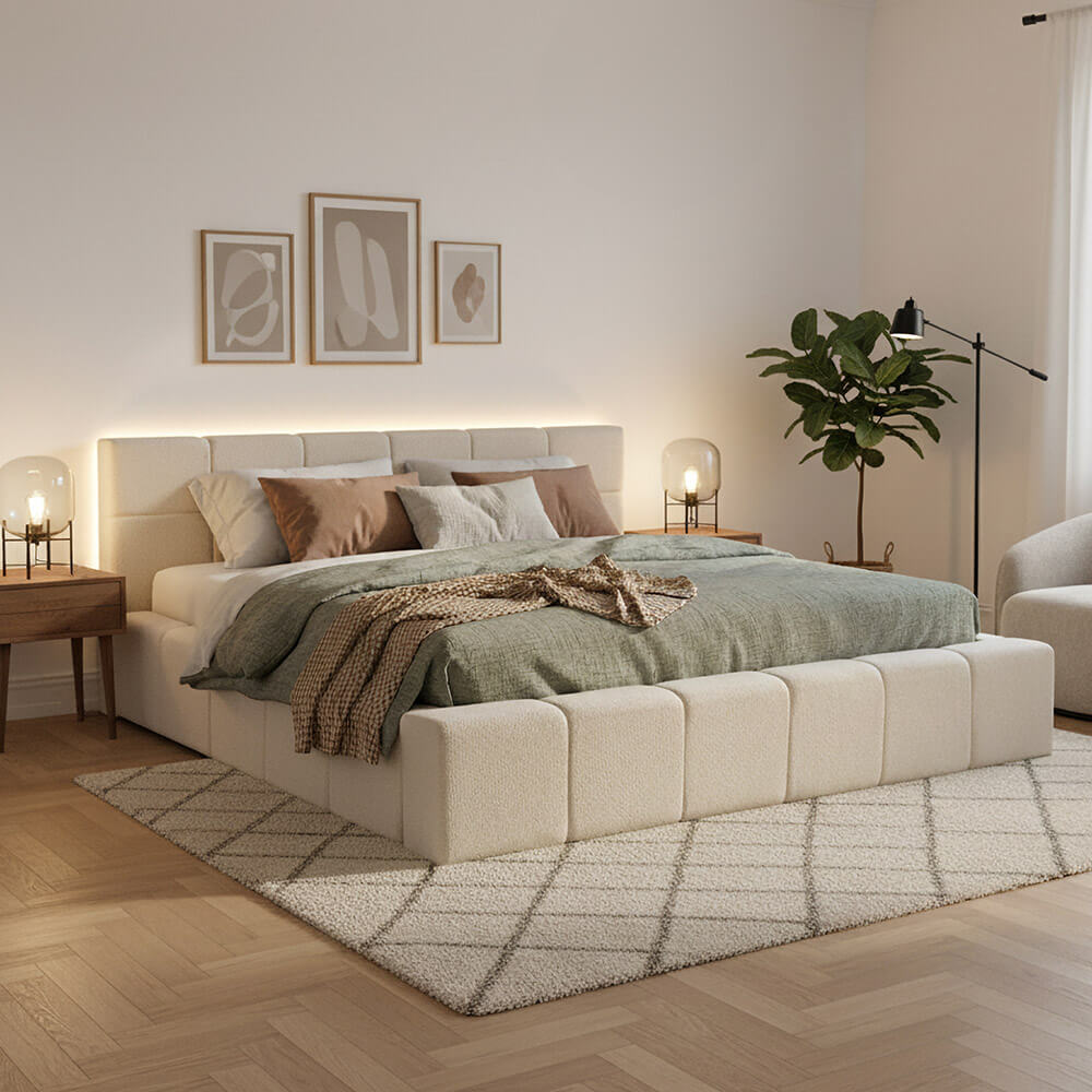 HOME DELUXE Gala Bedframe met Opbergruimte & LED - 200x200 cm - Beige