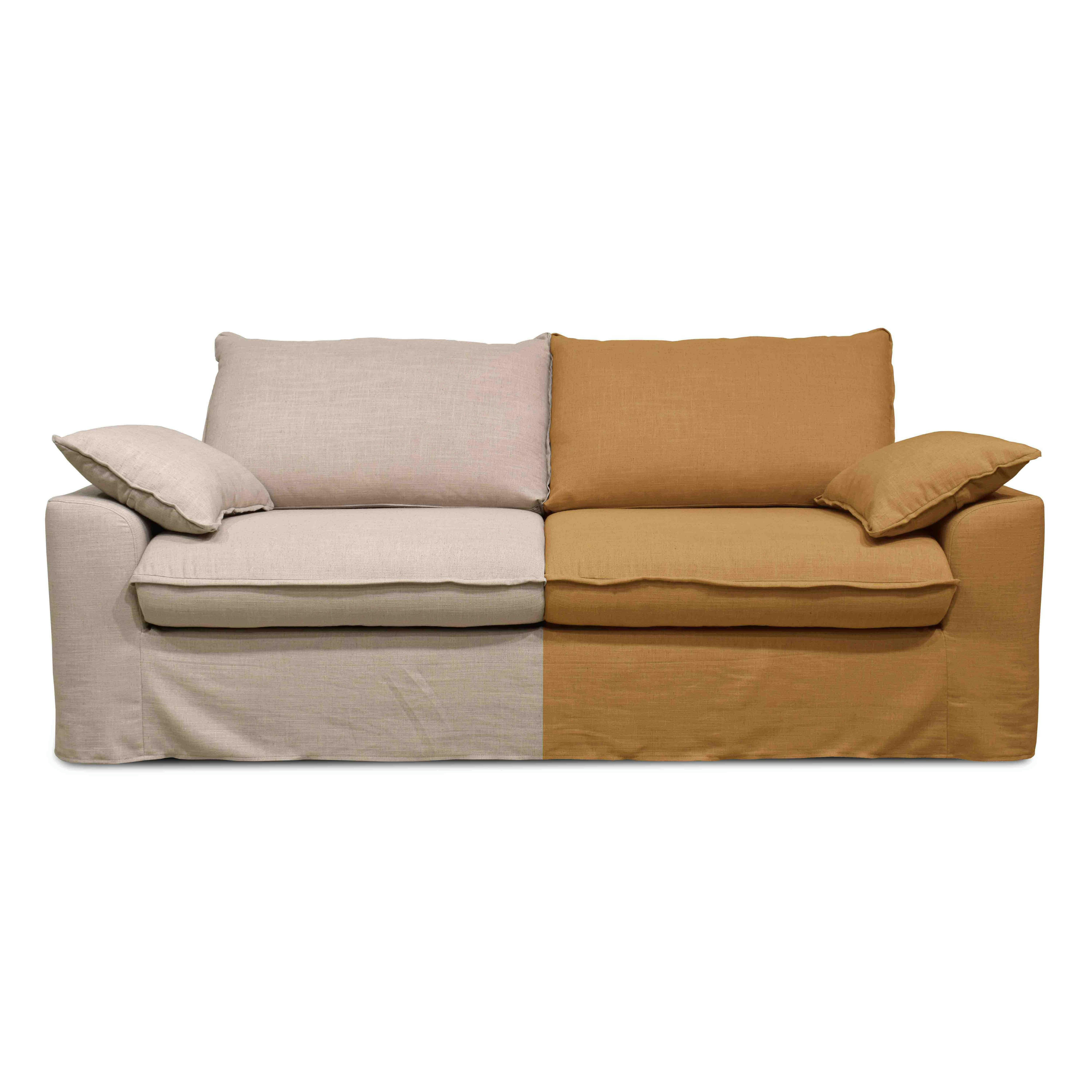 JAROD - Canapé en tissu 3 places avec une housse supplémentaire lin ocre