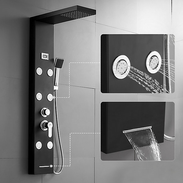 Colonne de Douche Hydromassante Panneau de douche Chromé en Inox Laiton Murale Système de Douche Digitale Multifonctionnel