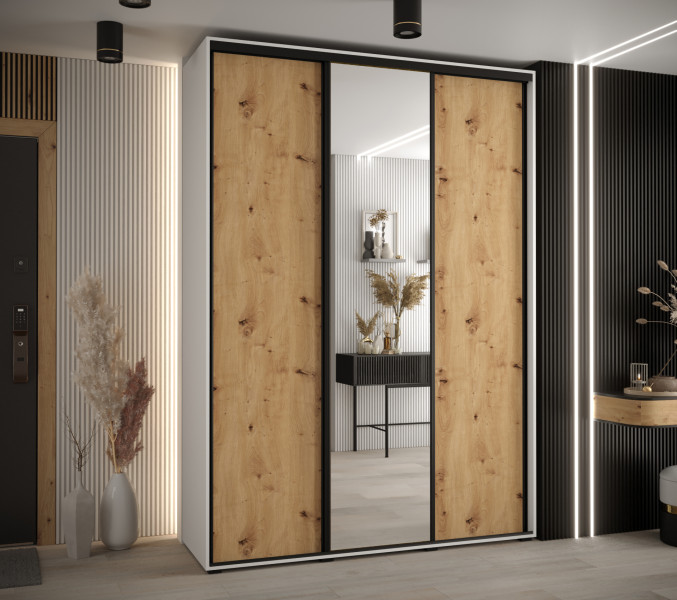 Szafa przesuwna 45 wysoka Davos 3 180 biały artisan czarny