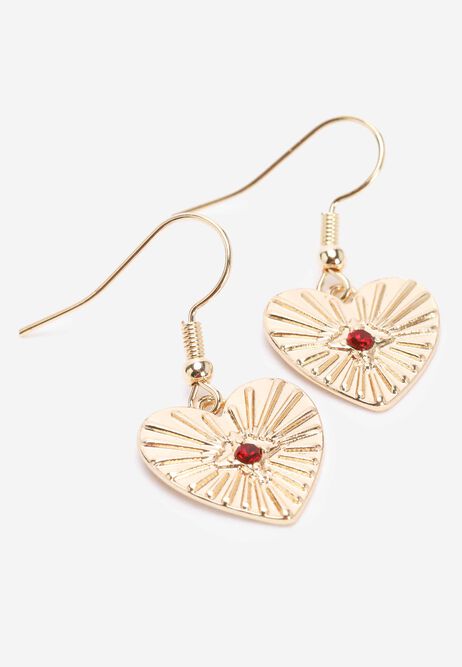 Womens Gold Ridge Heart Drop Earrings