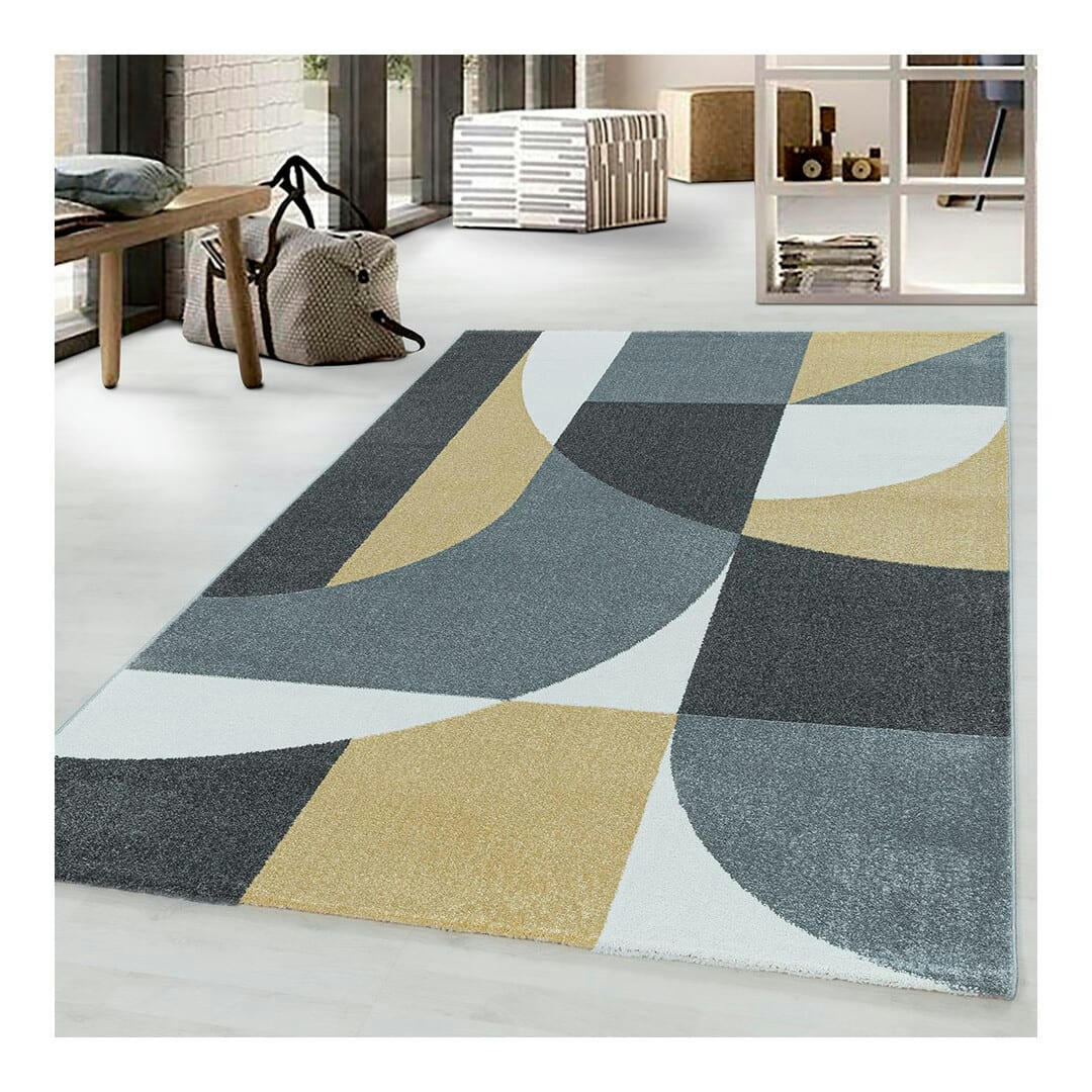 GROSBEC - Tapis géométrique scandinave en polypropylène jaune 160x230