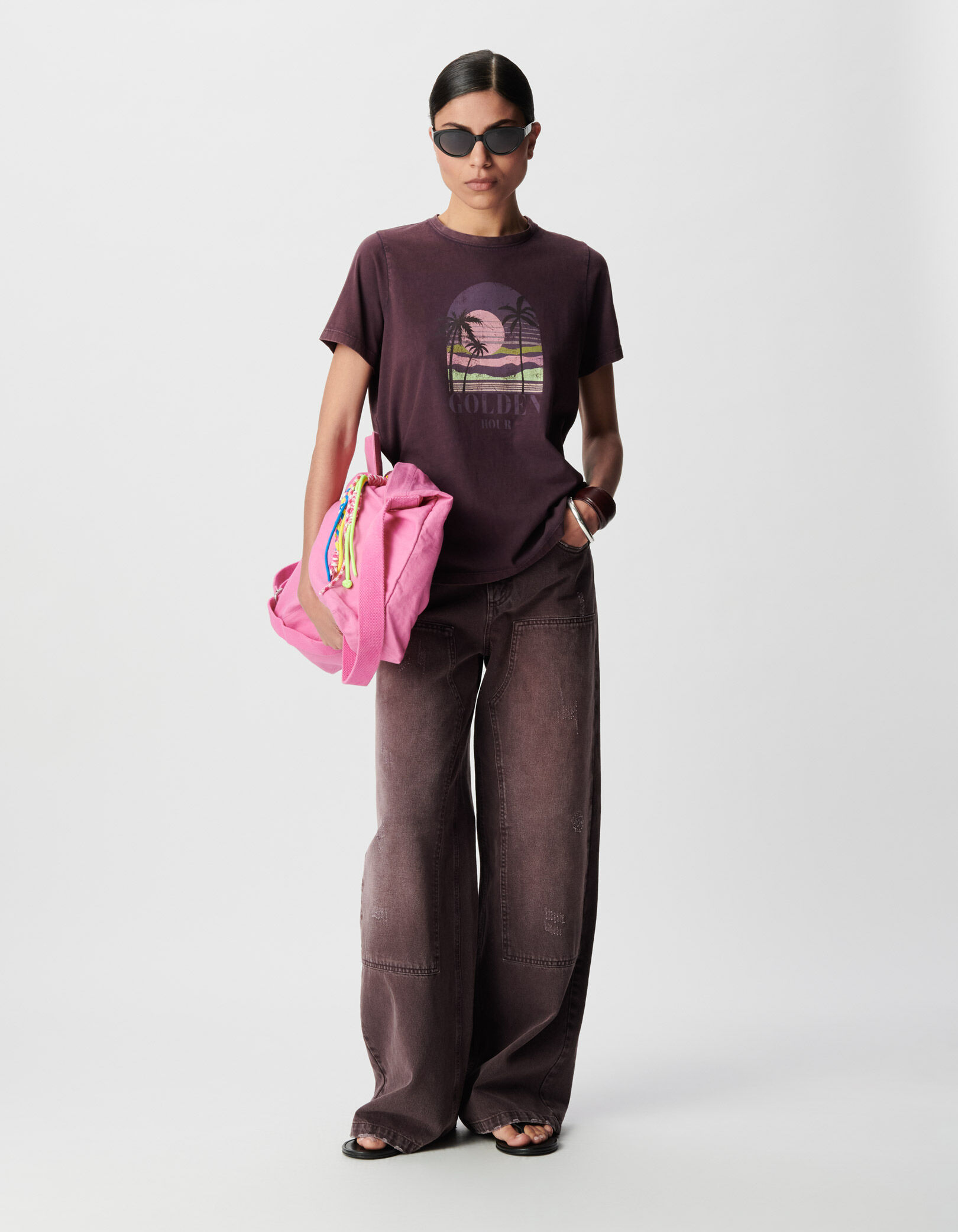 Tee-shirt col V magnum coton bio visuel palmiers Femme