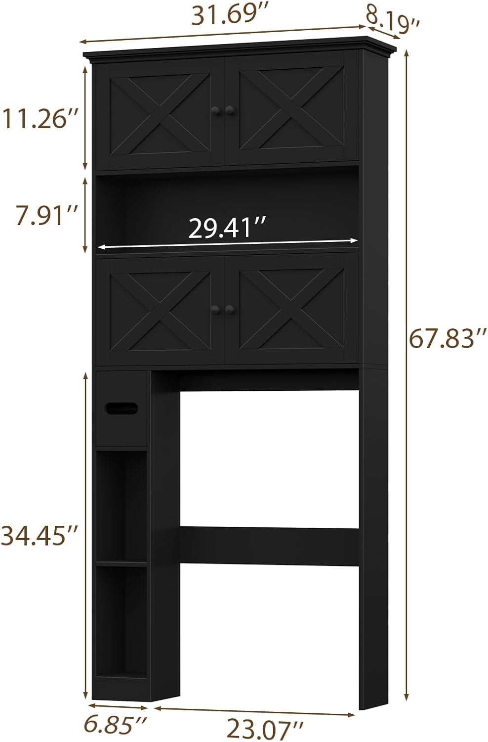 Halitaa Over The Toilet Storage Cabinet, Farmhouse Storage Cabinet Over Toilet with 4 Barn Doors & Toilet Paper Holder Stand, Black Toilet Shelf Home Space Saver for Restroom, Bathroom, Laundry